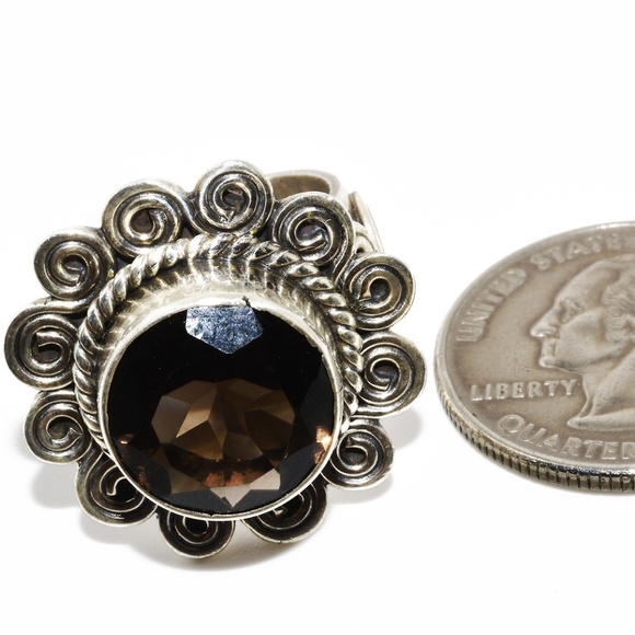 $395 .925 Sterling Silver 5.15CT Natural Round Cut Smokey Quartz Cocktail Ring - Picture 7 of 7